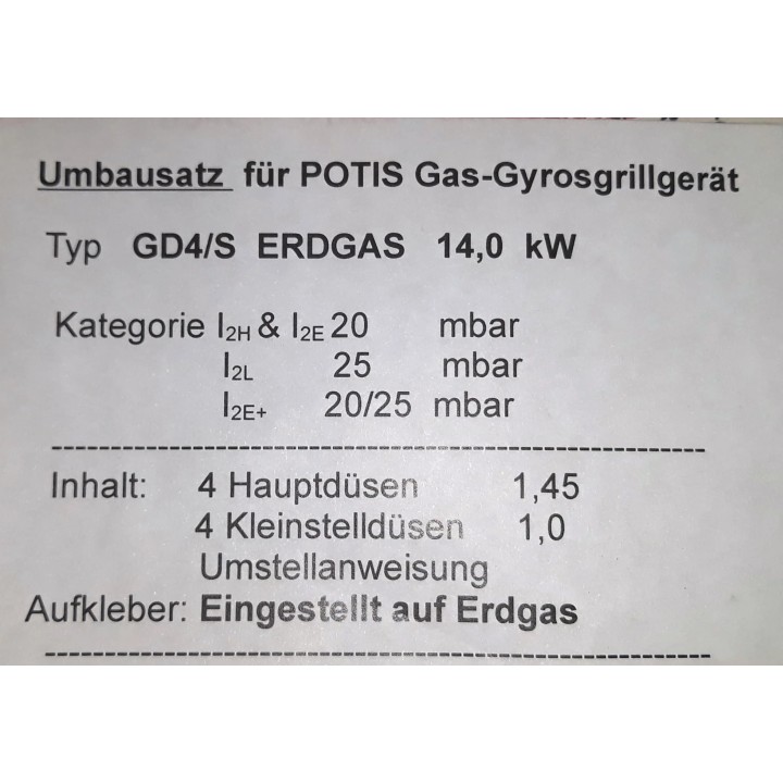 Zestaw 4 Dysz Potis gaz ziemny